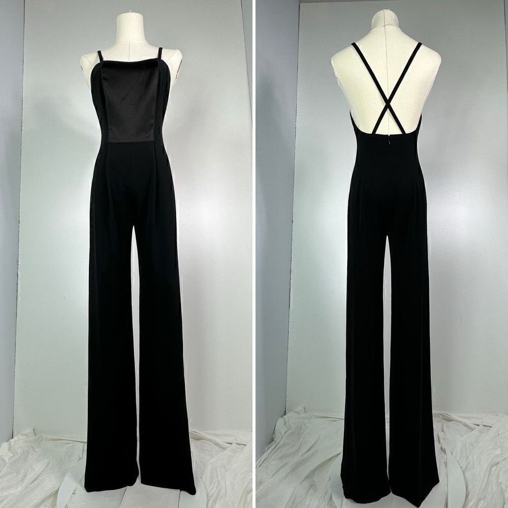 Adam by Adam Lippes Black Satin-Panel Wide-Leg Jumpsuit